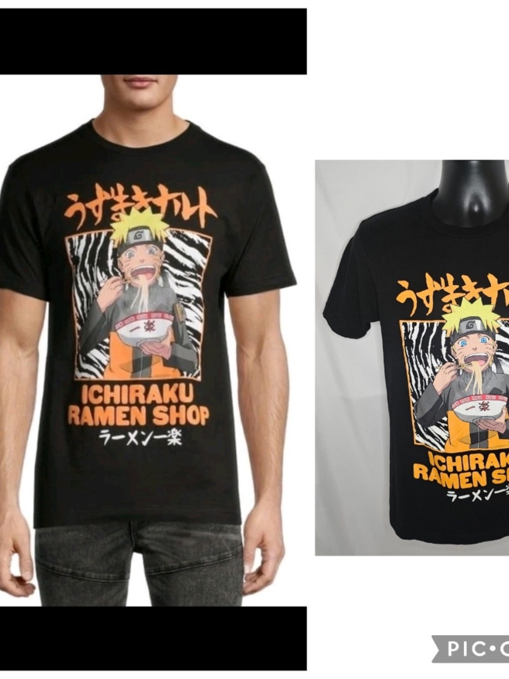 Mens Naruto Shippuden Collection Ichiraku Ramen Shop Black Shirt Size S 34/36